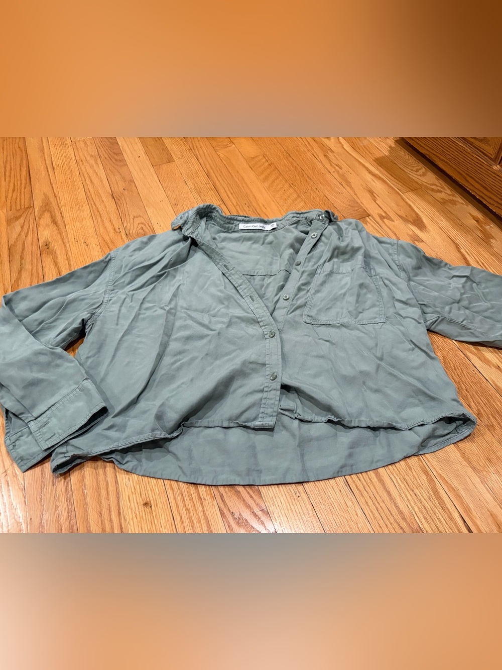 Green Calvin Klein Cropped Button Up